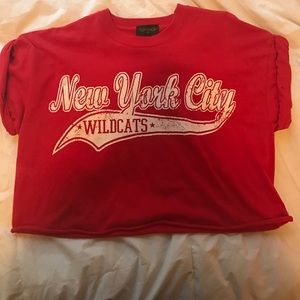 Boxy red crop top tee w/ rolled sleeves