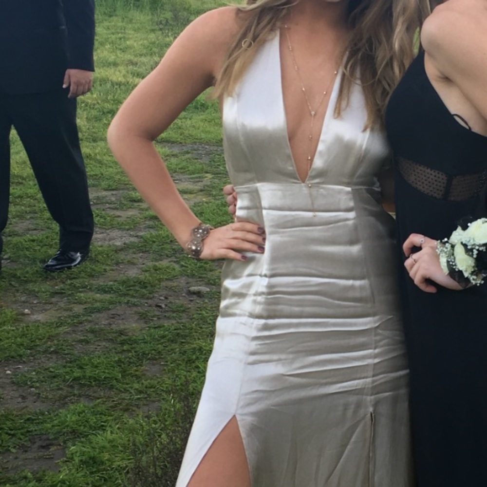 SATIN FLOOR LENGTH PROM DRESS IN CHAMPAGNE