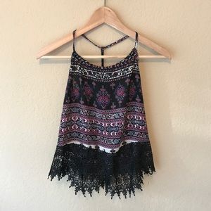 Tribal and Lace Print Crop Top