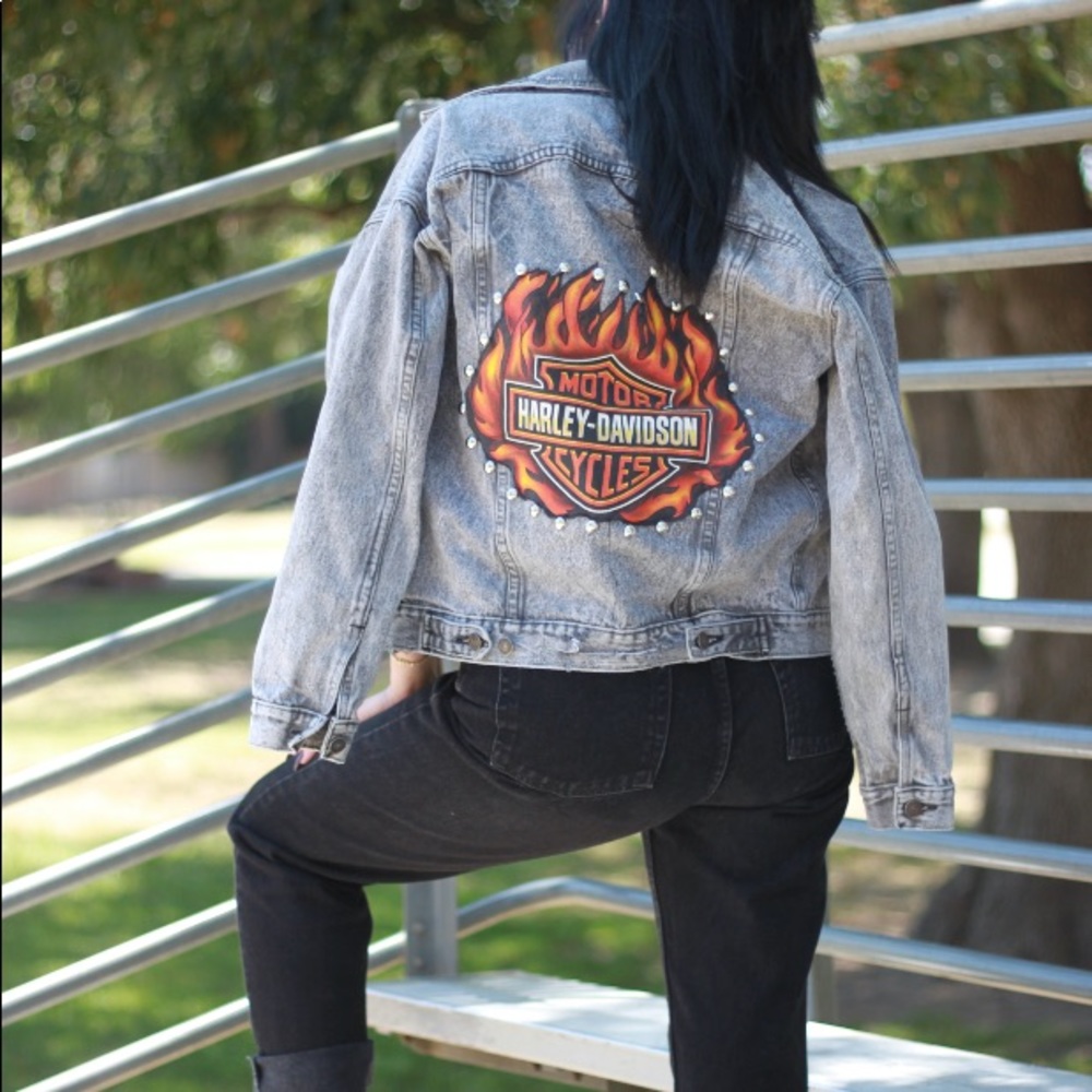 Vintage denim jacket with Harley Davidson patch