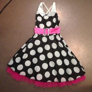 black and pink poka dot costume dress