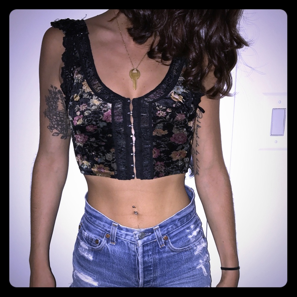 Free People Velvet/Lace/Sequin Crop Top