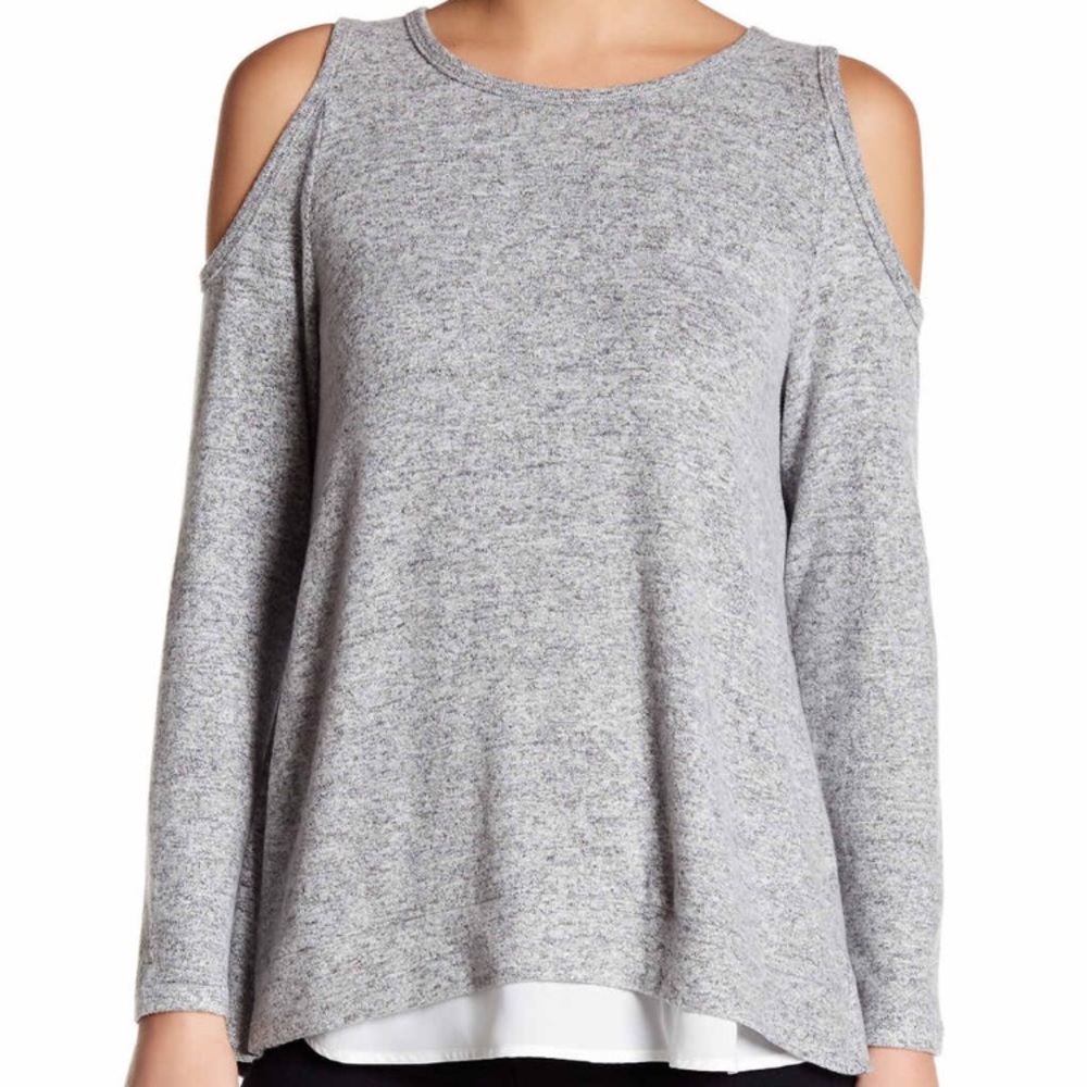 PLEIONE Cold Shoulder Layered Top
