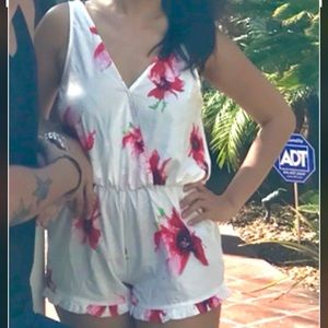 White floral v neck and low back romper