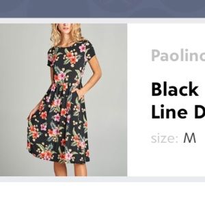Black floral pocket A-line dress
