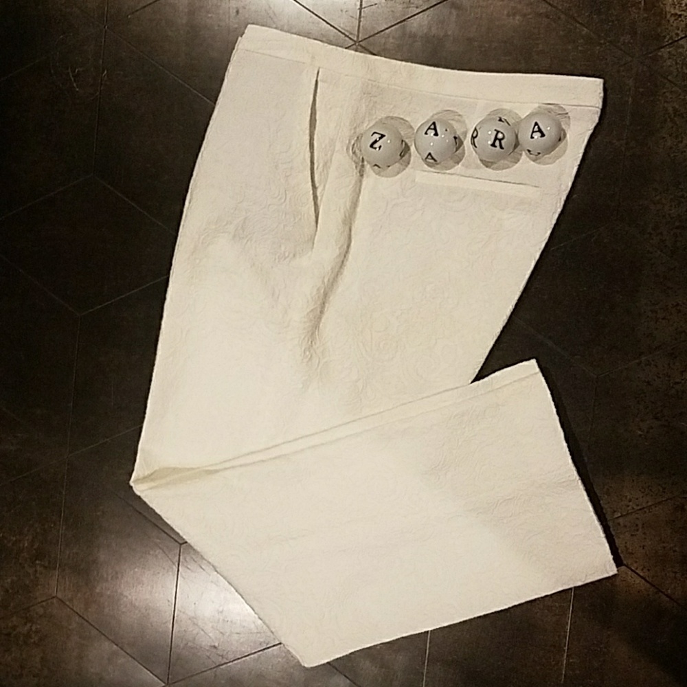 Zara embroidered ankle skimmer bright white pants