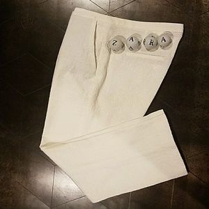 Zara embroidered ankle skimmer bright white pants