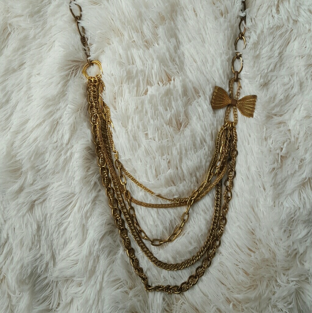 SALE! Layered gold chain bow necklace forever 21