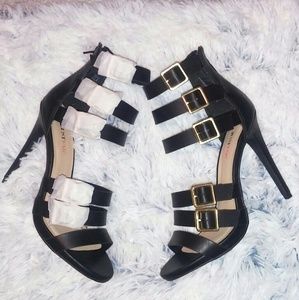 Black and Gold Buckle Sandals
