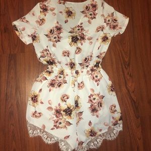 Papaya floral lace romper
