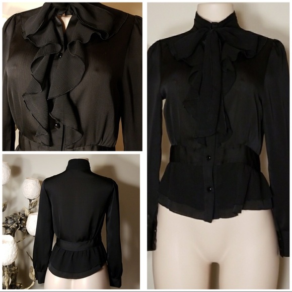 none Tops - Black sheer ruffle blouse