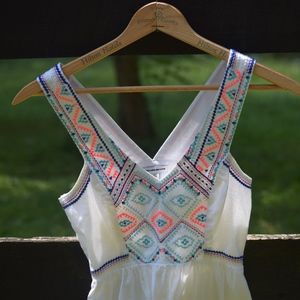American Eagle White Boho Dress with Embroidery