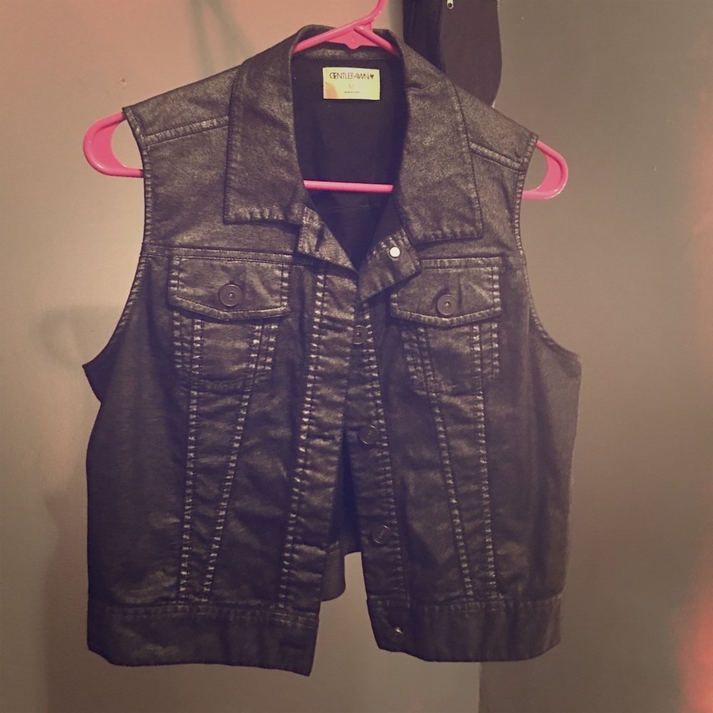 Black Faux Denim Vest
