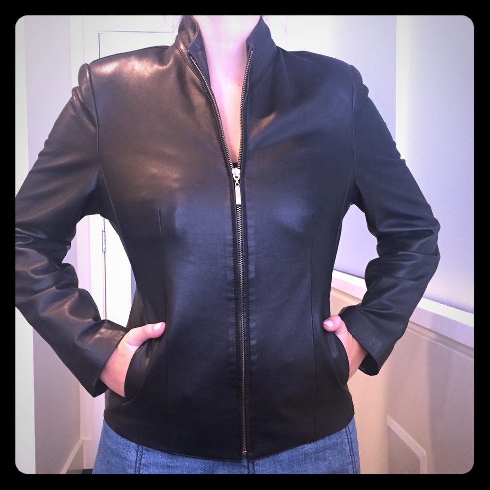 Maskin & Co fitted leather zip up jacket