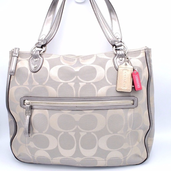 Coach Handbags - Coach Signature Hallie Metallic Jacquard Tote Bag
