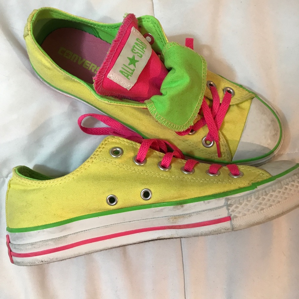 Neon yellow pink green converse low top all stars
