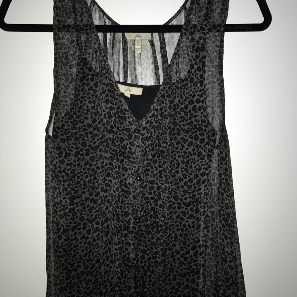 Joie grey and blue leopard print sleeveless blouse