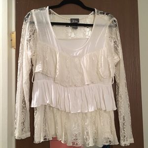 White Lace Ruffle Top