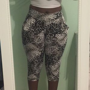 White and black leopard print parachute pants