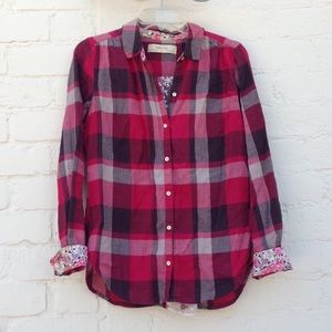 Anthropologie Red Plaid Flannel with Lace Back