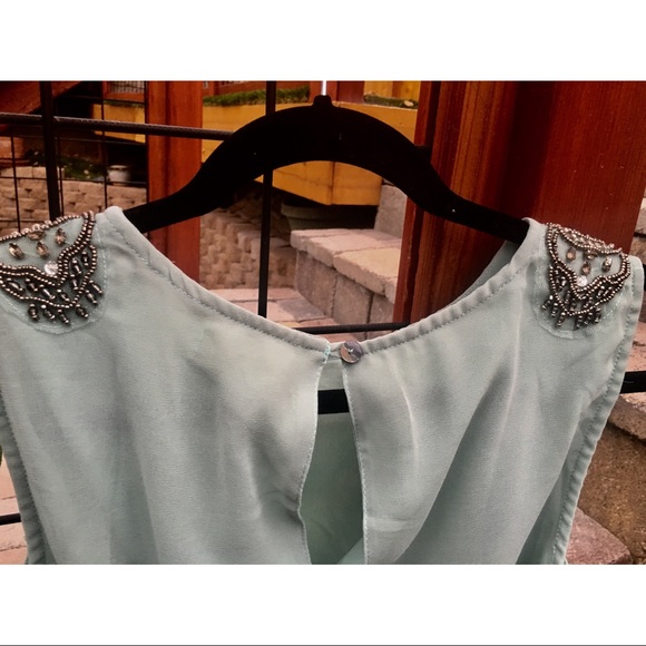 ModCloth sage Sz M dress w/shoulder embellishment - Picture 7 of 7