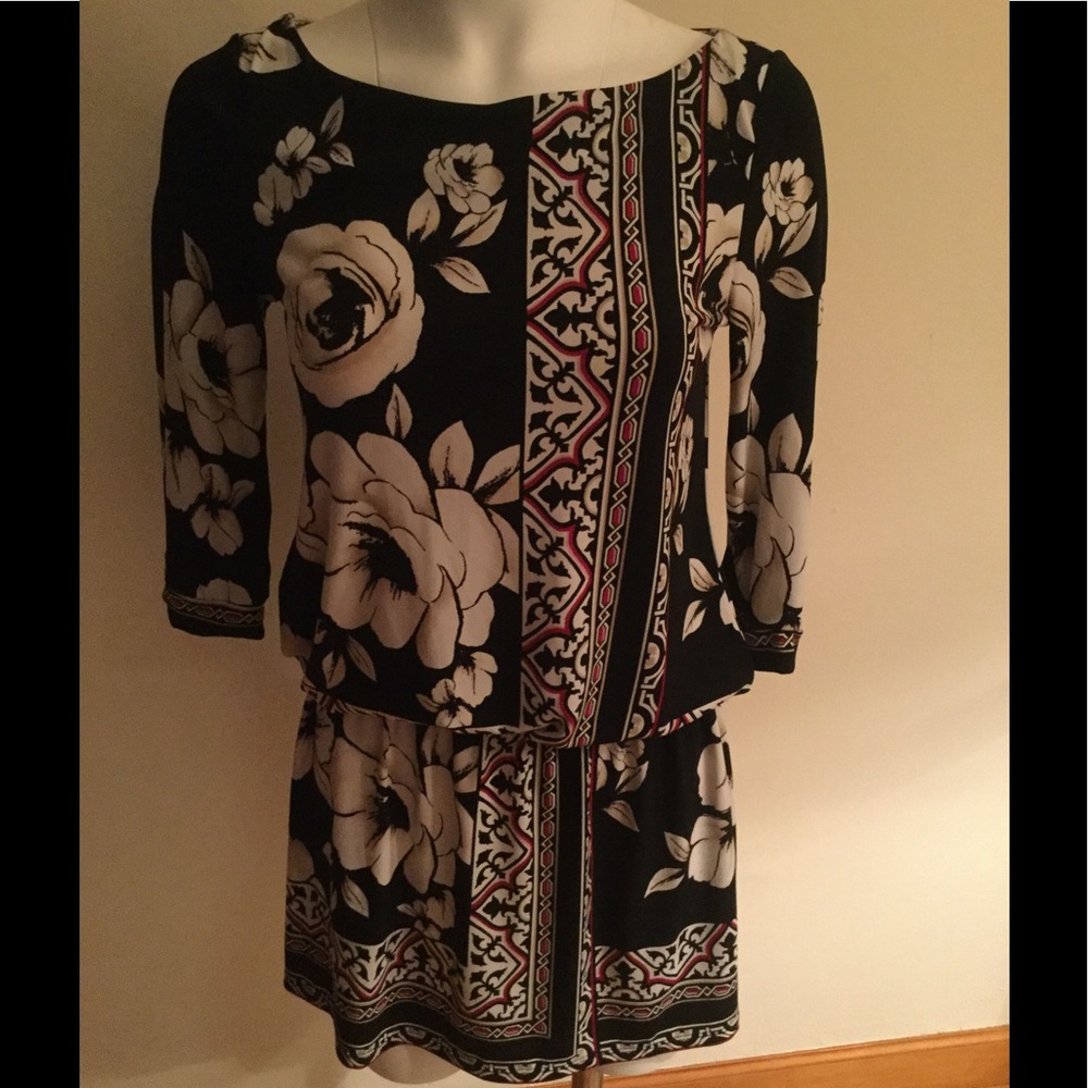 White House Black Market Black Floral Blouson