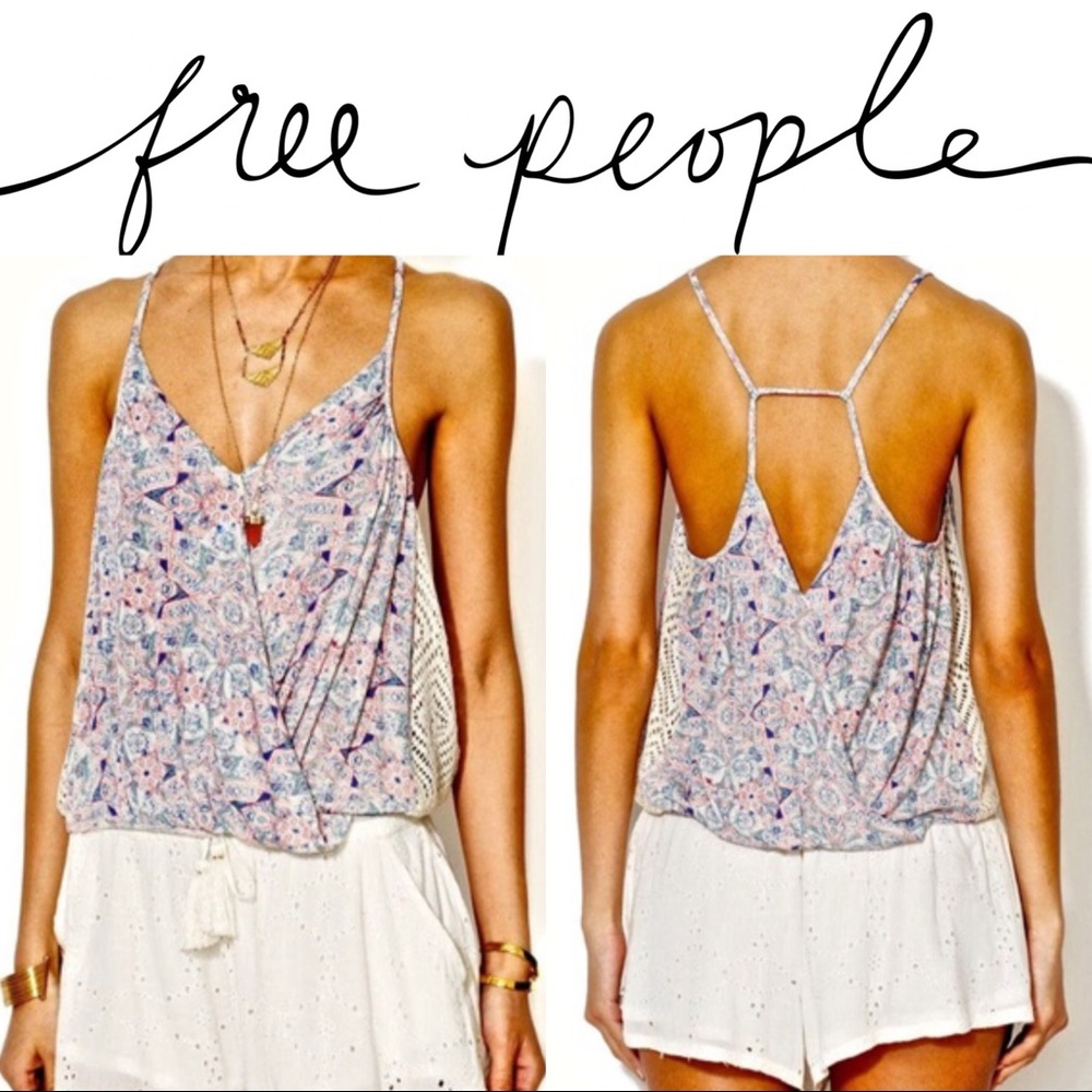 Free People Multi-Color Floral Lace Side Tank Top