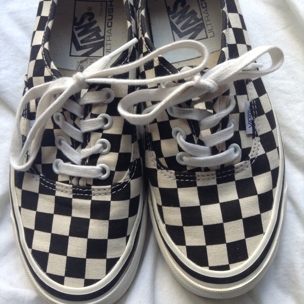 Black Checkered Lace up Vans