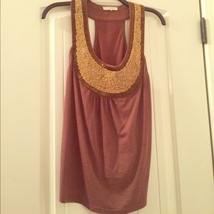 Gorgeous yellow and brown beaded tank