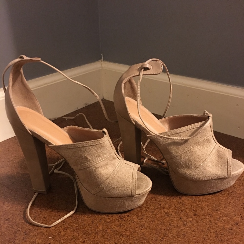 Strappy tan heels