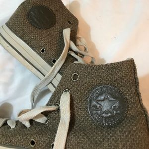 RARE hemp woven taupe high top converse