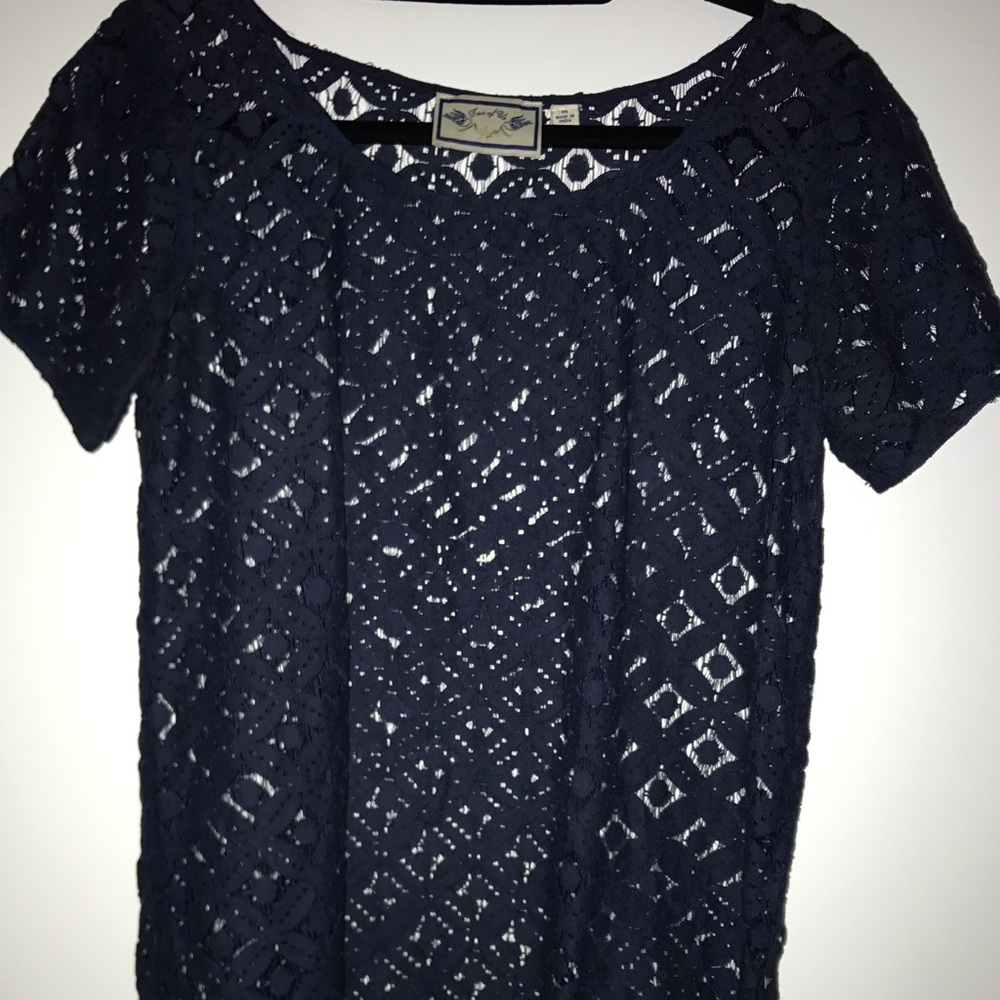 Navy lace short sleeved blouse