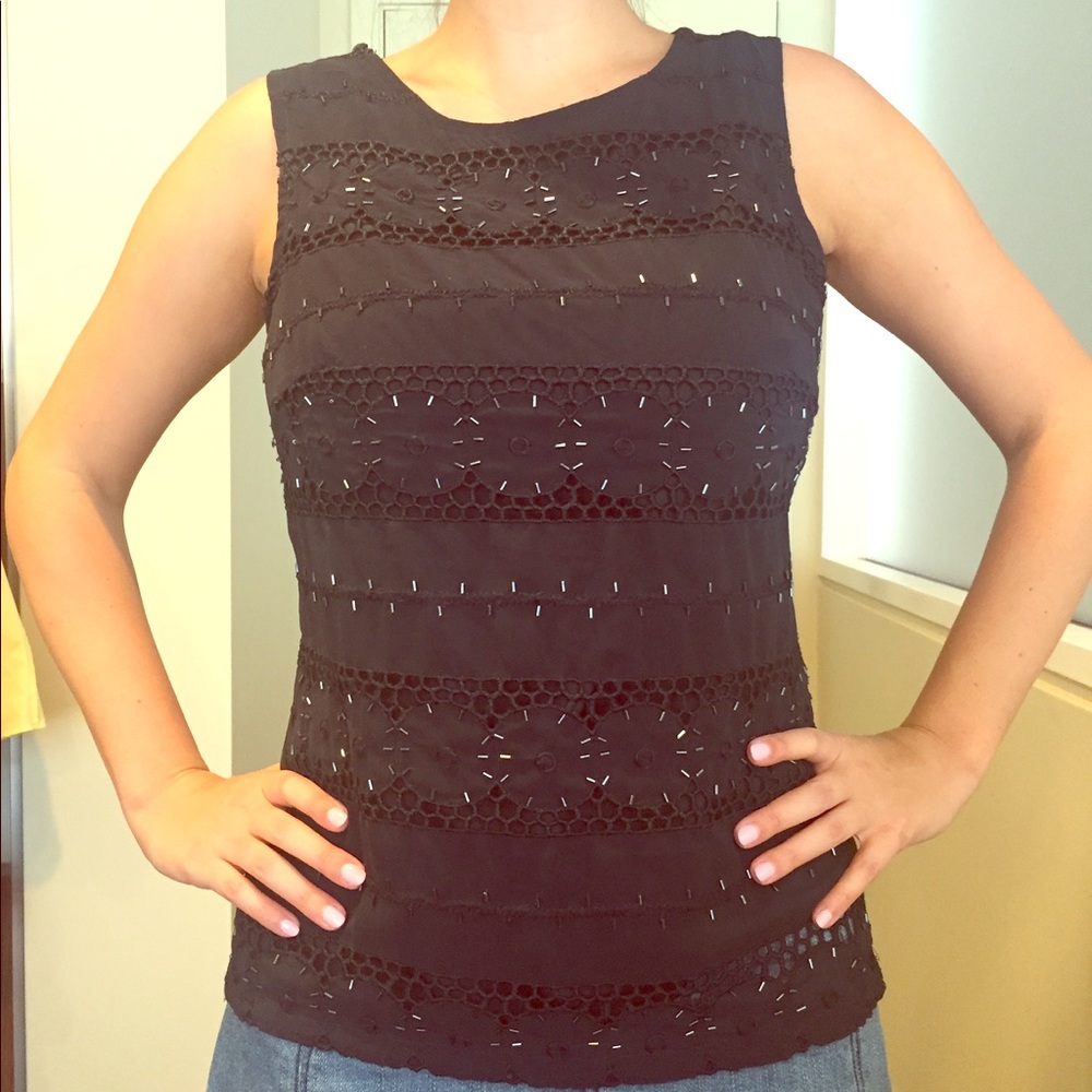 Banana republic navy beaded sleeveless blouse