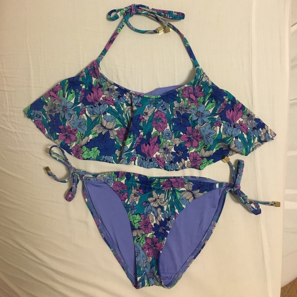 Topshop Floral Flounce Bikini Top and Bottom Set