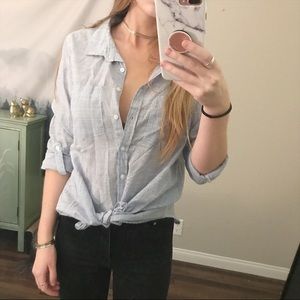 🌙Women's Button Down Shirt Blue And White Stripes