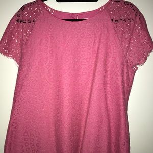 J Crew pink lace short sleeved blouse