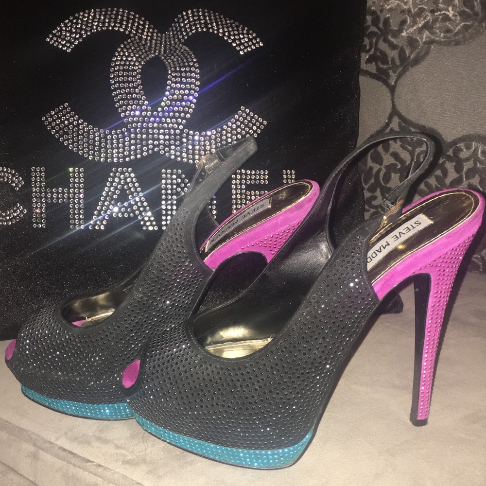 Steve Madden Platform Slingback Heels Rhinestones