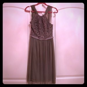 David's Bridal Gray Lace Top Chiffon Dress