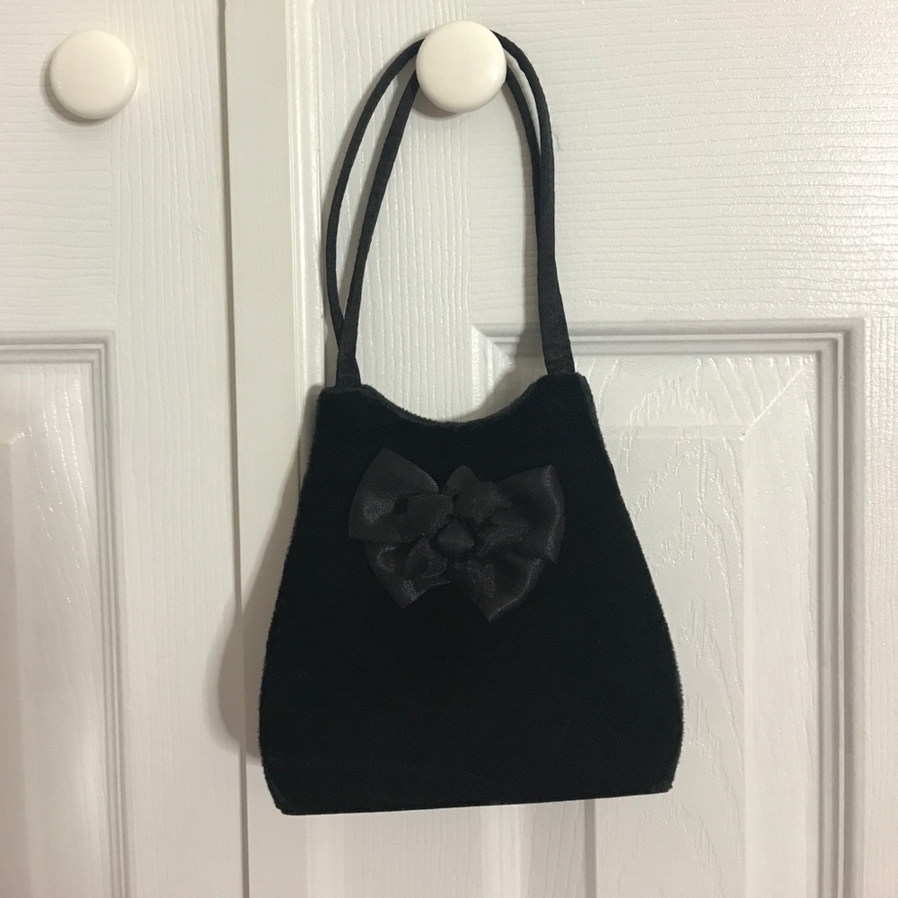 Girls Small Black Velvet Purse