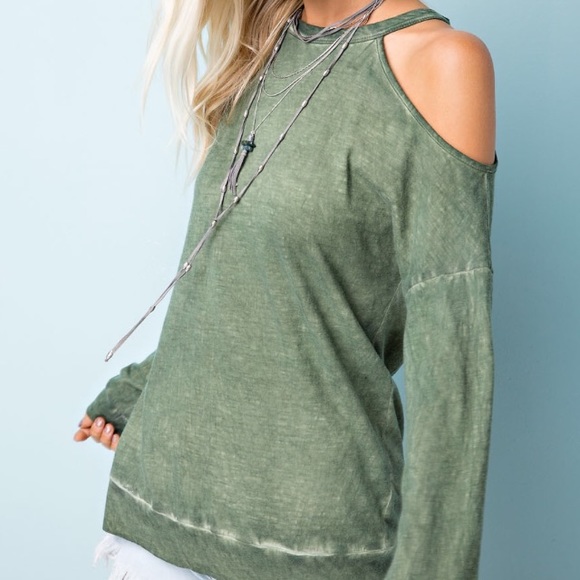 LAST ONE LARGE 💯 Cotton Oil Washed Olive Tunic. - Picture 3 of 4