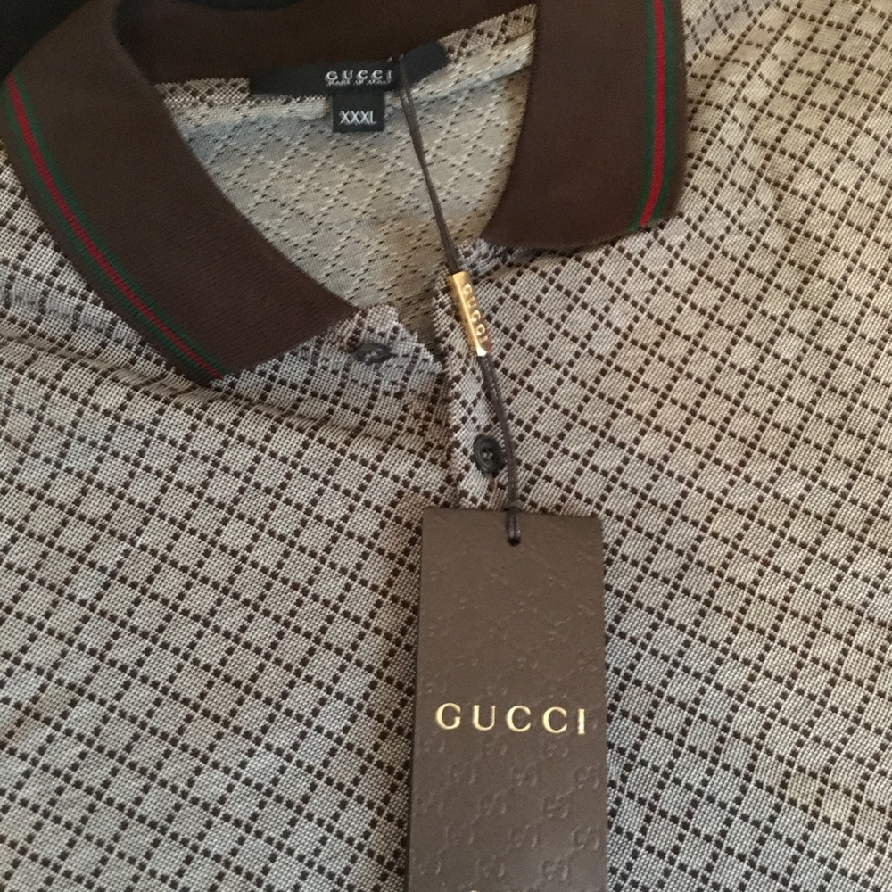 Mens square geo print Gucci nwt polo shirt brown