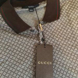 Mens square geo print Gucci nwt polo shirt brown