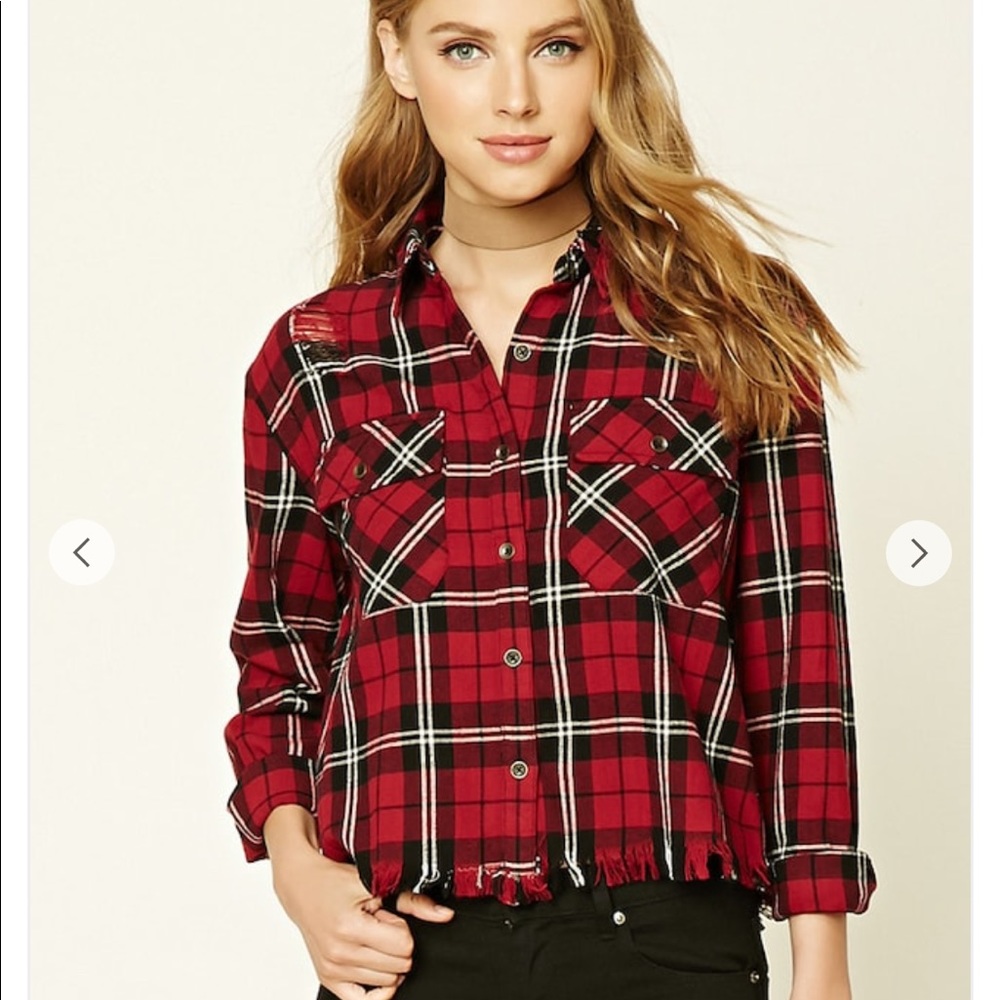 Distressed Plaid flannel with frayed hem