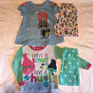 Girls Pajamas Disney Zootopia Trolls 4T