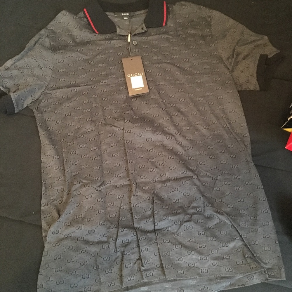 Men's Gucci NWT black gray GG shirt polo