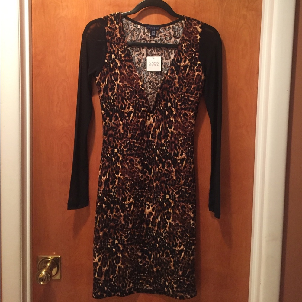 🔥Women's Leopard Dress With Sheer Sleeves Sz. M