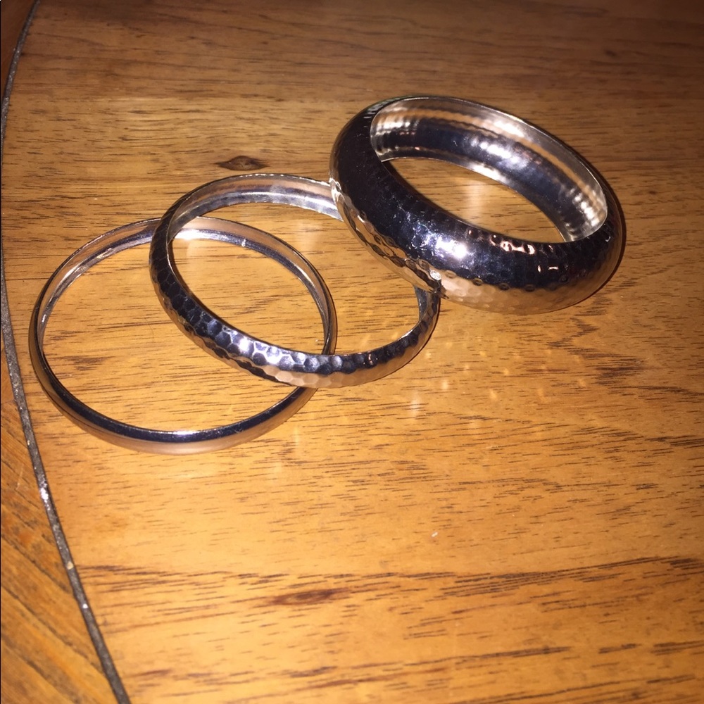 Hammered-silver bangles
