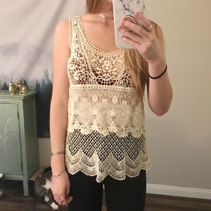 🌙Festival Inspired Cream Crochet Tank Top Size S