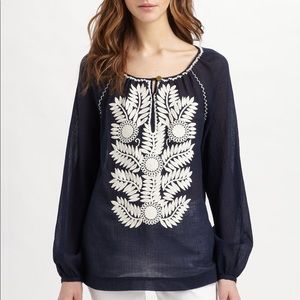 Tory Burch Kinsley Embroidered Navy Top XS-$ 295