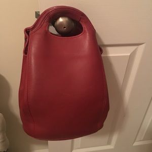 Red leather backpack purse